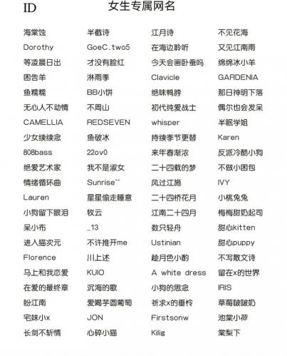 游戏id好听的网名大全女-游戏id比较好听的名字-第8张图片 游戏id好听的网名大全女-游戏id比较好听的名字-第8张图片